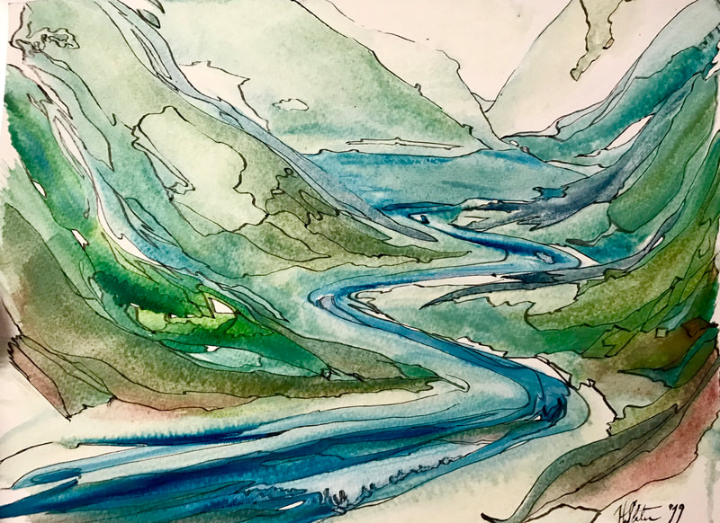 Watercolour painting of Torngat Mountains (dreamt)
